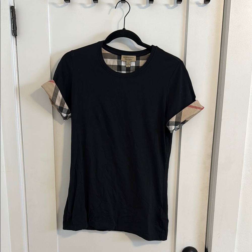Black T-Shirt with Plaid Accents